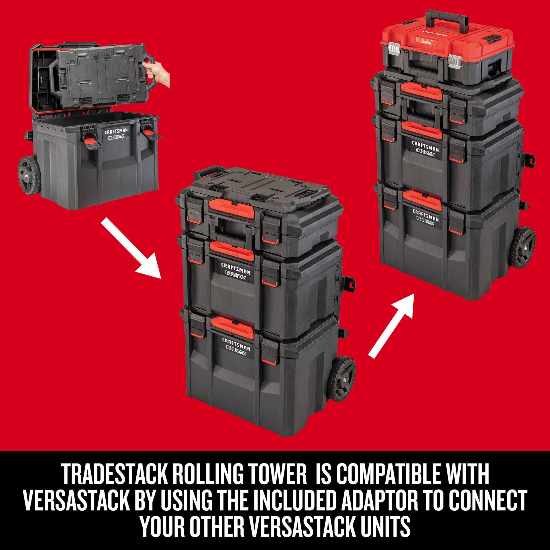 slide 6 of 6, CRAFTSMAN TRADESTACK 22-in W x 33.6-in H x 18-in D Red and Black Plastic Rolling Tool Box, 1 ct