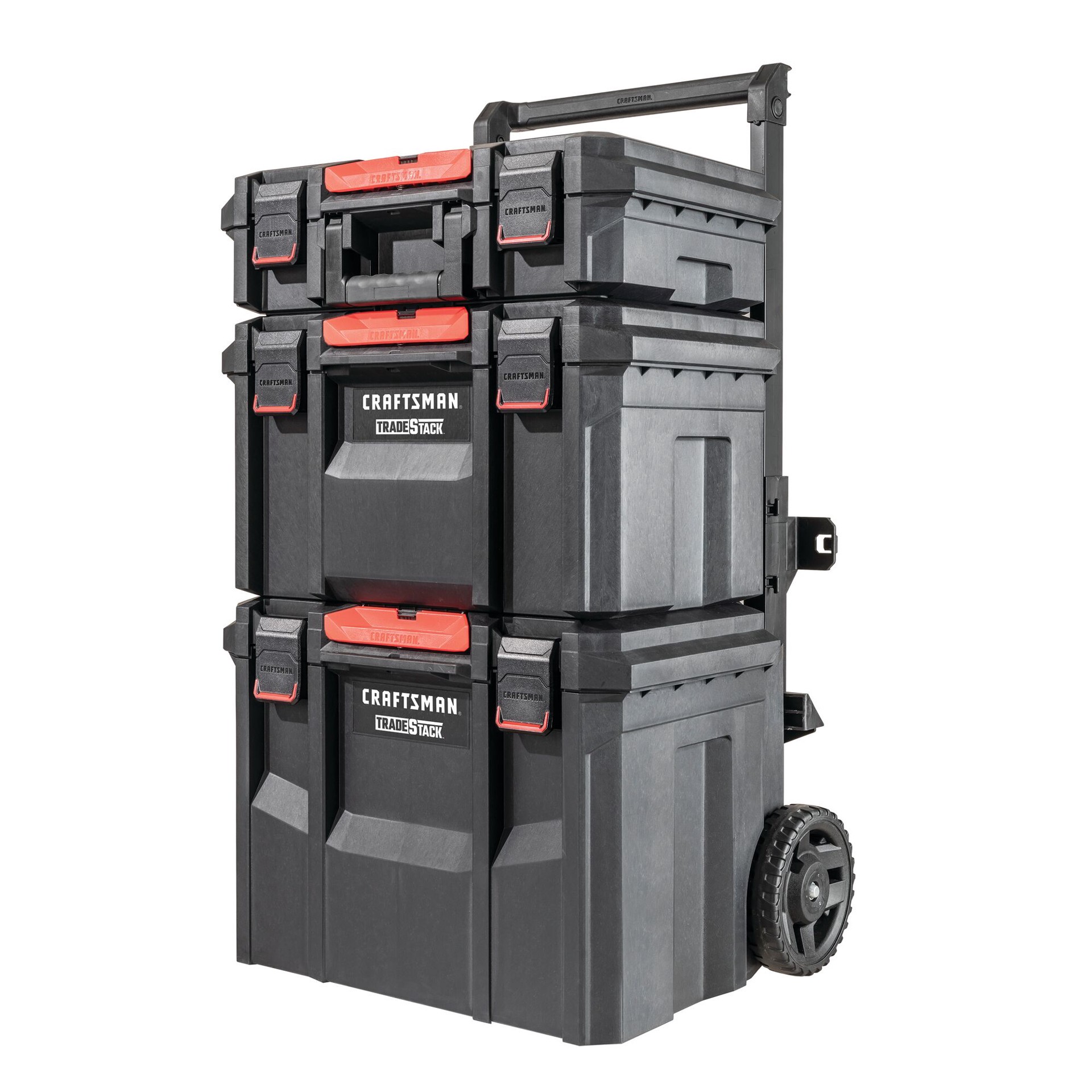 slide 1 of 6, CRAFTSMAN TRADESTACK 22-in W x 33.6-in H x 18-in D Red and Black Plastic Rolling Tool Box, 1 ct