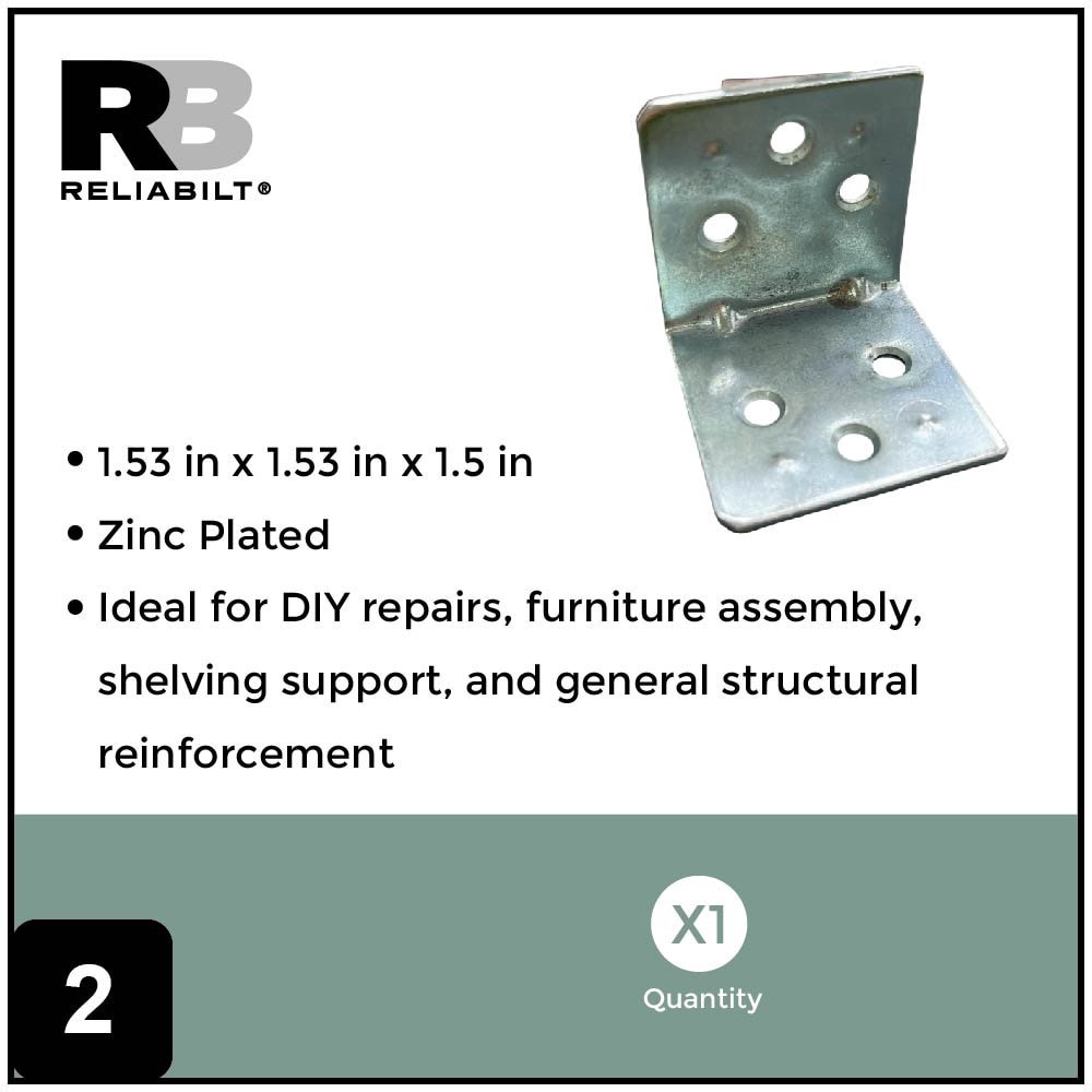 slide 2 of 6, RELIABILT 1.5-in x 1.5-in x 1.5-in 1.8 -Gauge Zinc-plated Steel Corner brace, 1 ct