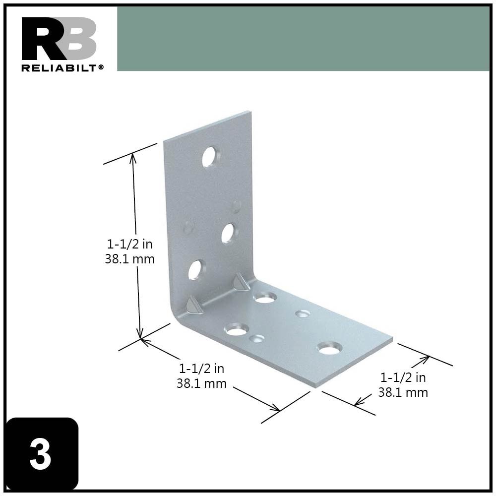 slide 3 of 6, RELIABILT 1.5-in x 1.5-in x 1.5-in 1.8 -Gauge Zinc-plated Steel Corner brace, 1 ct