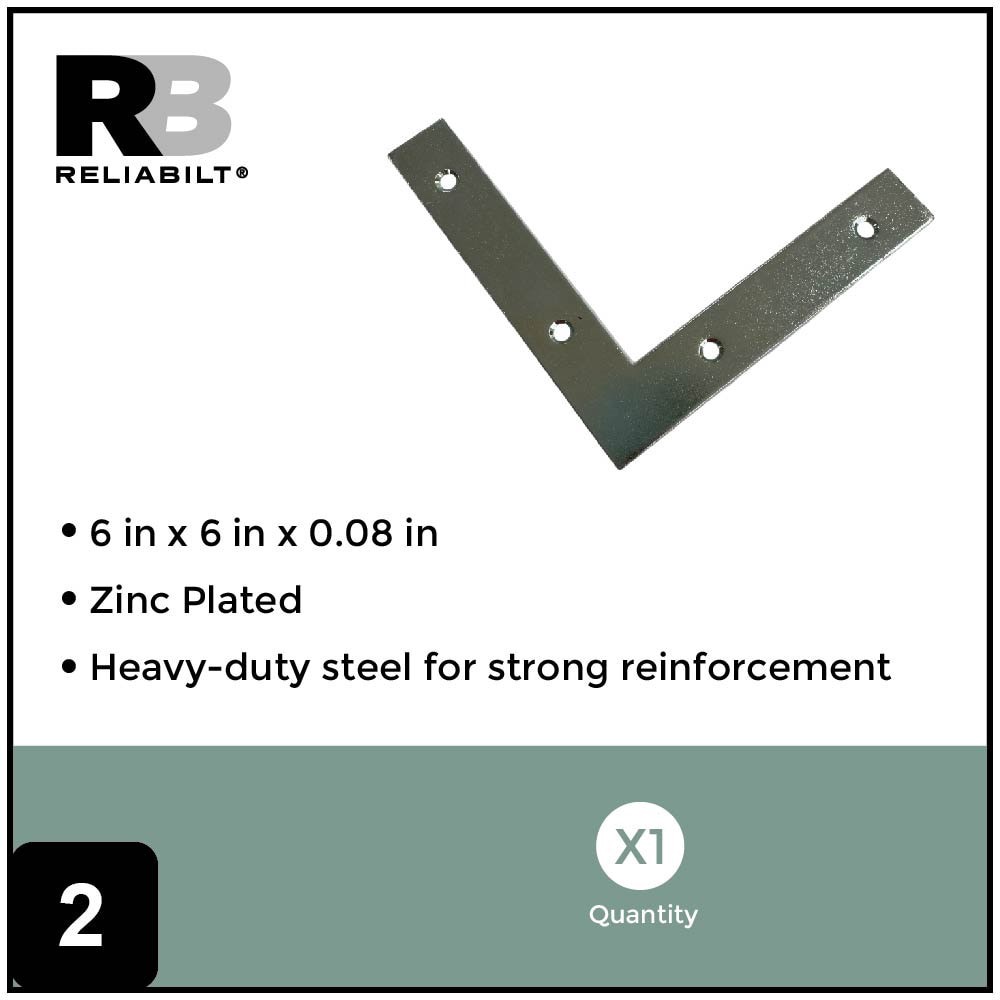 slide 2 of 6, RELIABILT 6-in x 1-in x 6-in 2 -Gauge Zinc-plated Steel Flat brace, 1 ct