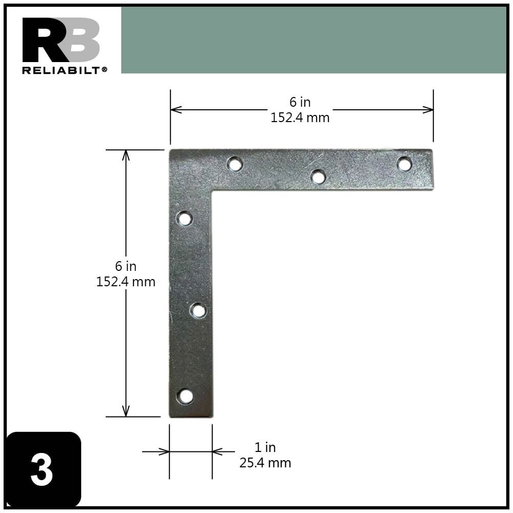 slide 3 of 6, RELIABILT 6-in x 1-in x 6-in 2 -Gauge Zinc-plated Steel Flat brace, 1 ct