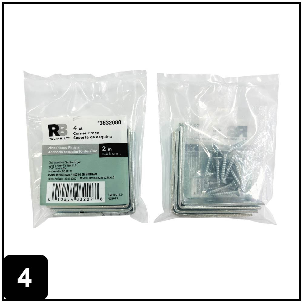 slide 4 of 6, RELIABILT 2-in x 0.625-in x 2-in 1.8 -Gauge Zinc-plated Steel Corner brace 4 -Pack, 1 ct