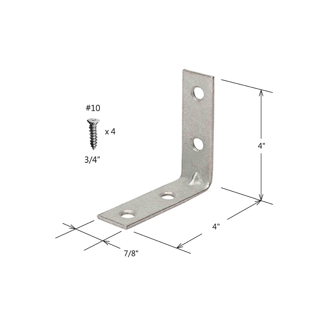 slide 3 of 5, RELIABILT 4-in x 0.875-in x 4-in 3 -Gauge Galvanized Steel Corner brace 4 -Pack, 1 ct