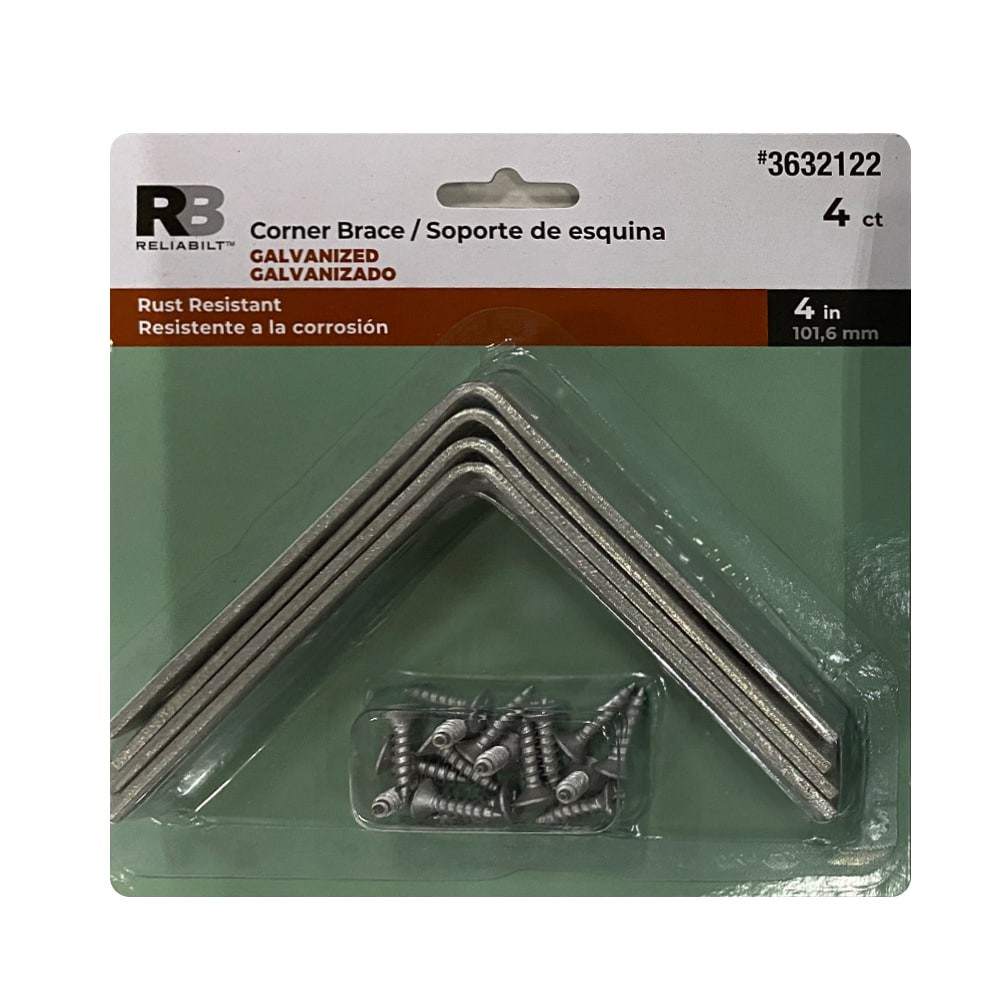 slide 4 of 5, RELIABILT 4-in x 0.875-in x 4-in 3 -Gauge Galvanized Steel Corner brace 4 -Pack, 1 ct