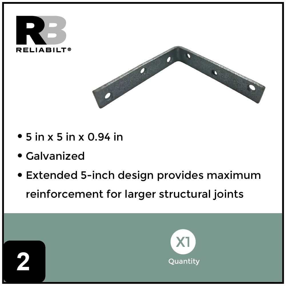 slide 2 of 6, RELIABILT 5-in x 1-in x 5-in 4.2 -Gauge Galvanized Steel Corner brace, 1 ct