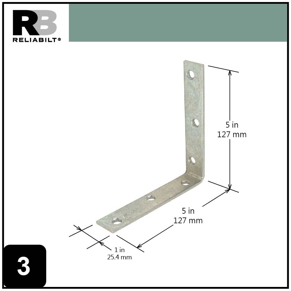 slide 3 of 6, RELIABILT 5-in x 1-in x 5-in 4.2 -Gauge Galvanized Steel Corner brace, 1 ct