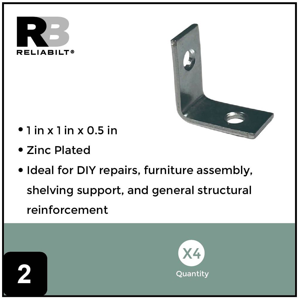 slide 2 of 6, RELIABILT 1-in x 0.5-in x 1-in 1.8 -Gauge Zinc-plated Steel Corner brace 4 -Pack, 1 ct
