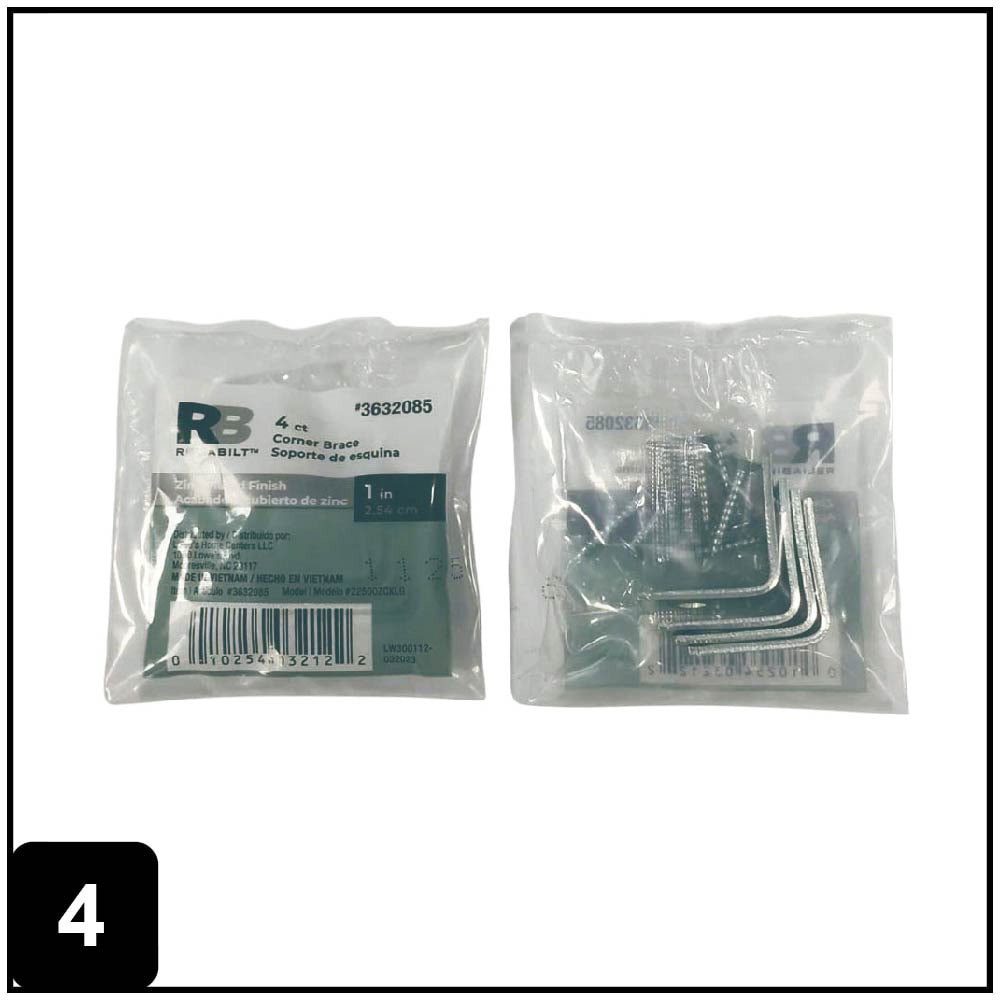 slide 4 of 6, RELIABILT 1-in x 0.5-in x 1-in 1.8 -Gauge Zinc-plated Steel Corner brace 4 -Pack, 1 ct