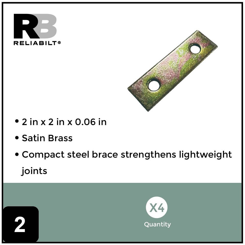 slide 2 of 6, RELIABILT 2-in x 0.625-in x 0.06-in 1.5 -Gauge Satin brass Steel Mending brace 4 -Pack, 1 ct
