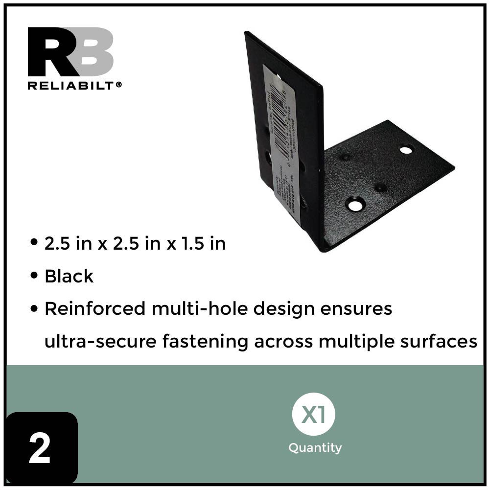 slide 3 of 6, RELIABILT 2.5-in x 1.5-in x 2.5-in 1.8 -Gauge Black Steel Corner brace, 1 ct