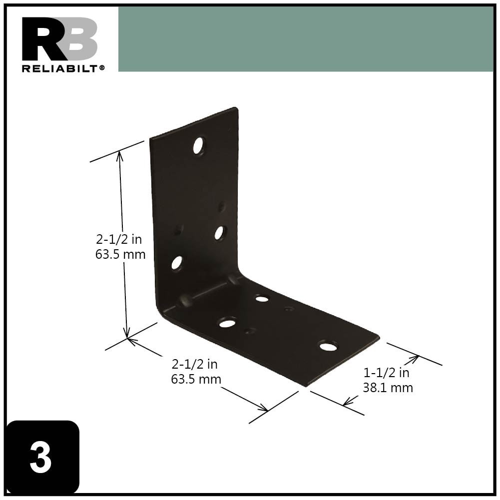 slide 4 of 6, RELIABILT 2.5-in x 1.5-in x 2.5-in 1.8 -Gauge Black Steel Corner brace, 1 ct