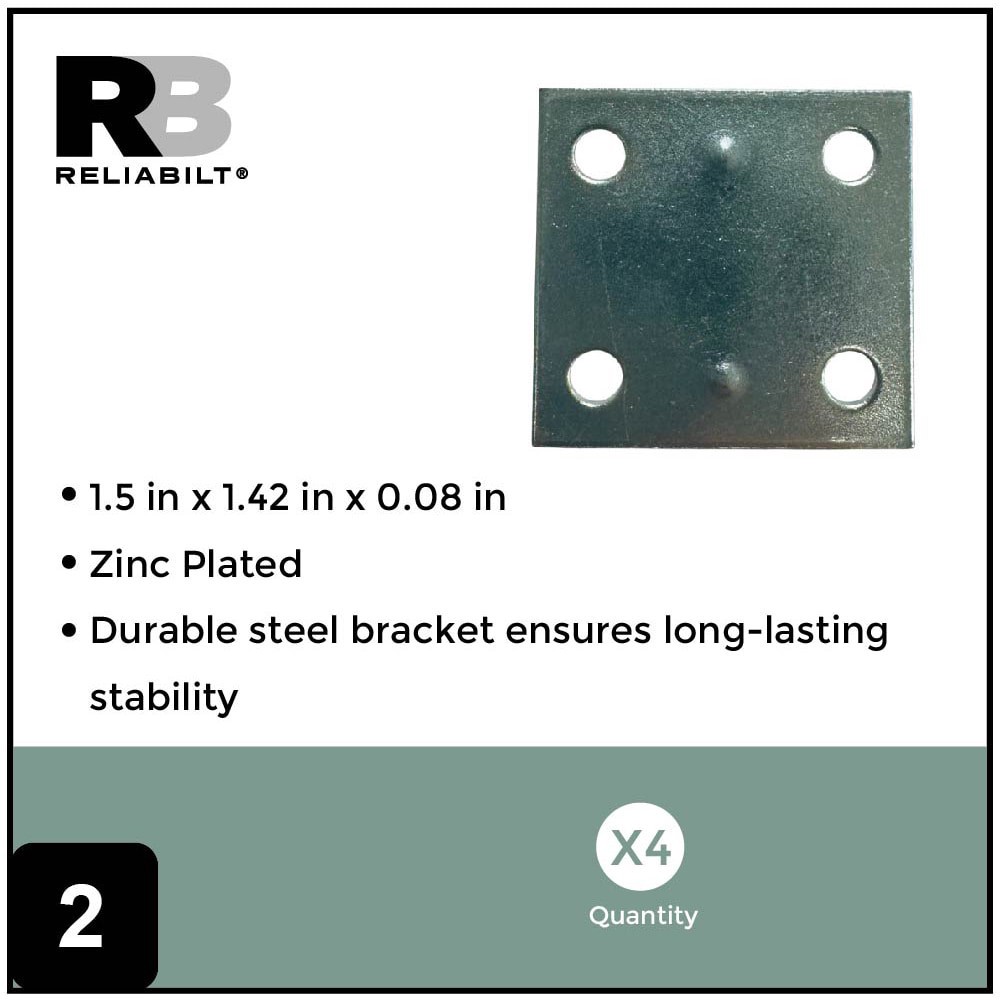 slide 2 of 6, RELIABILT 1.5-in x 1.42-in x 0.07-in 1.5 -Gauge Zinc-plated Steel Mending brace 4 -Pack, 1 ct