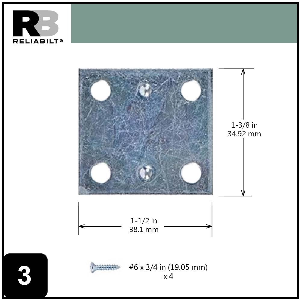 slide 3 of 6, RELIABILT 1.5-in x 1.42-in x 0.07-in 1.5 -Gauge Zinc-plated Steel Mending brace 4 -Pack, 1 ct