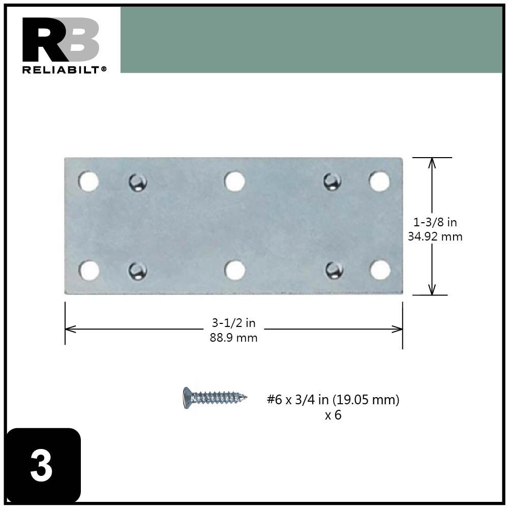 slide 4 of 6, RELIABILT 3.5-in x 1.42-in x 0.07-in 1.5 -Gauge Zinc-plated Steel Mending brace 4 -Pack, 1 ct
