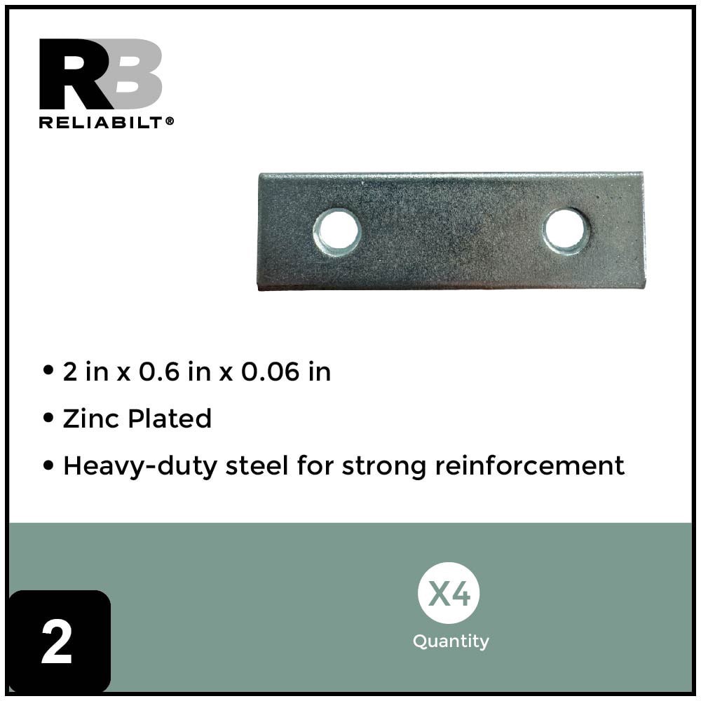 slide 2 of 6, RELIABILT 2.0-in x 0.625-in x 0.06-in 1.5 -Gauge Zinc-plated Steel Mending brace 4 -Pack, 1 ct