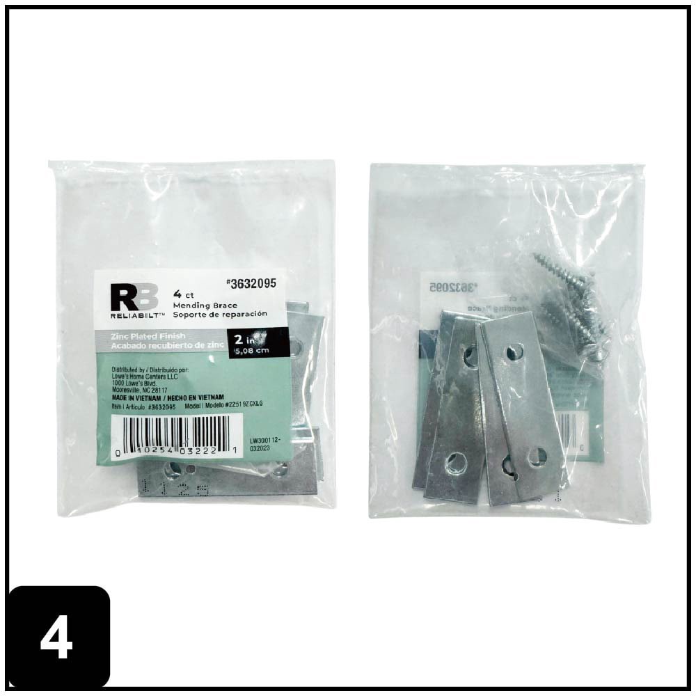 slide 4 of 6, RELIABILT 2.0-in x 0.625-in x 0.06-in 1.5 -Gauge Zinc-plated Steel Mending brace 4 -Pack, 1 ct