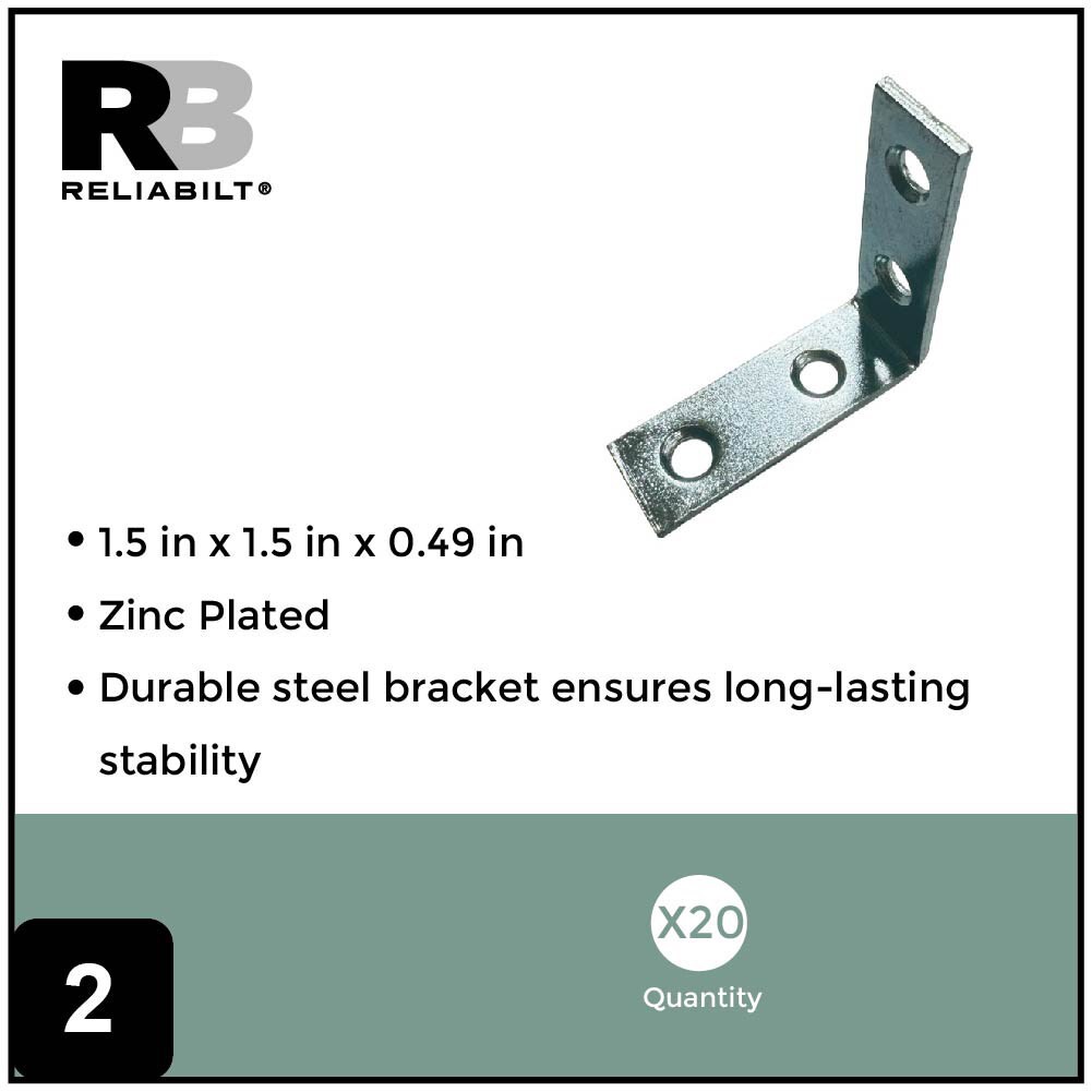 slide 3 of 6, RELIABILT 1.5-in x 0.5-in x 1.5-in 1.8 -Gauge Zinc-plated Steel Corner brace 20 -Pack, 1 ct