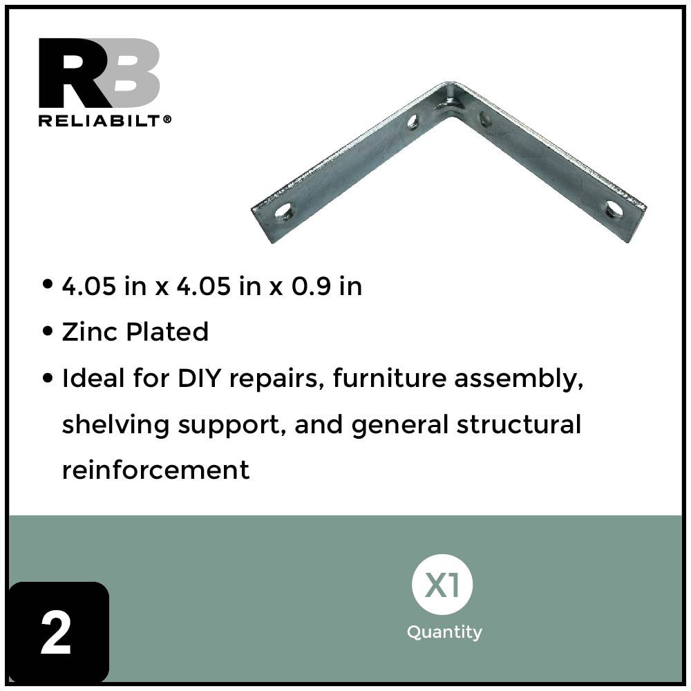 slide 3 of 6, RELIABILT 4-in x 0.875-in x 4-in 3 -Gauge Zinc-plated Steel Corner brace, 1 ct