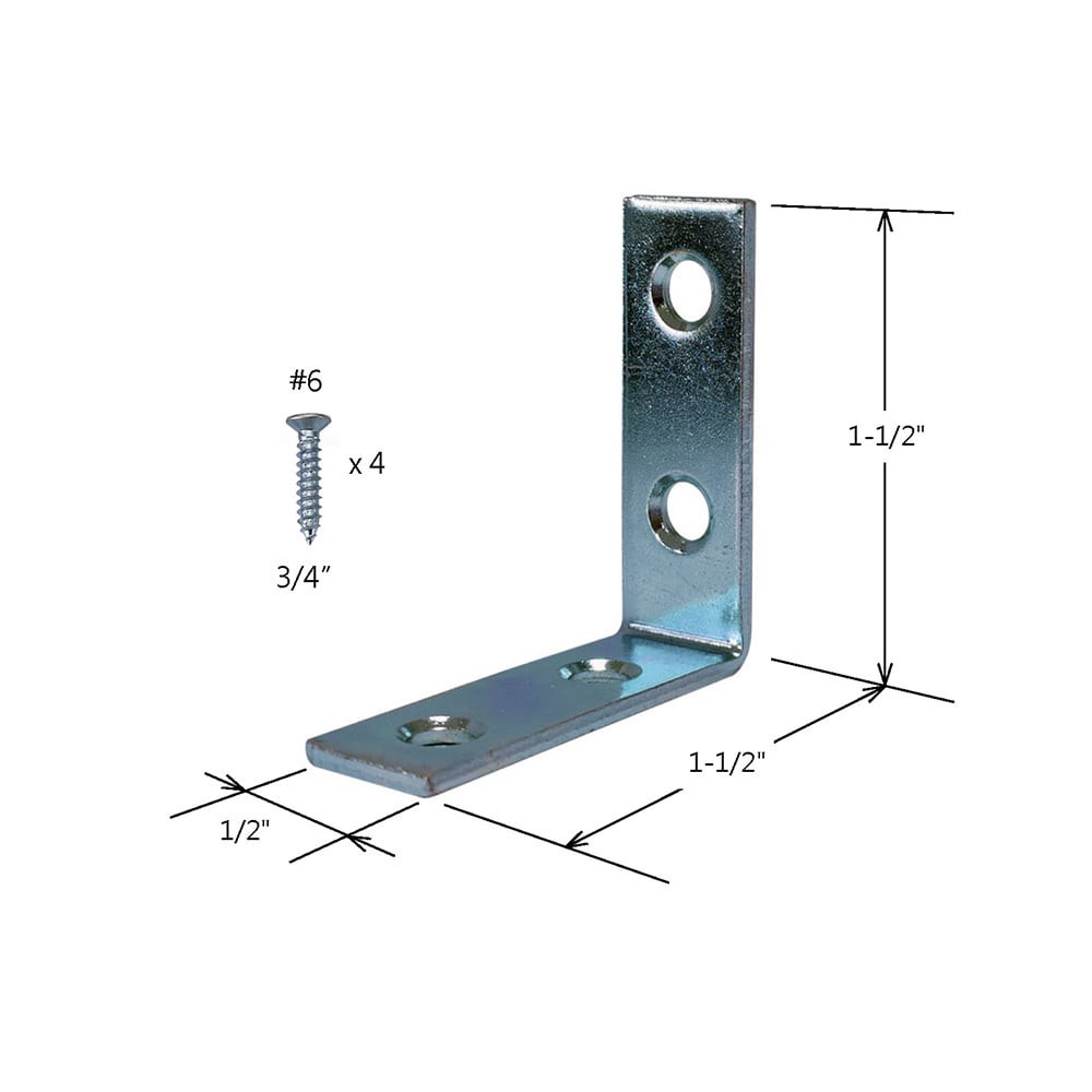 slide 3 of 4, RELIABILT 1.5-in x 0.5-in x 1.5-in 1.8 -Gauge Zinc-plated Steel Corner brace 4 -Pack, 1 ct