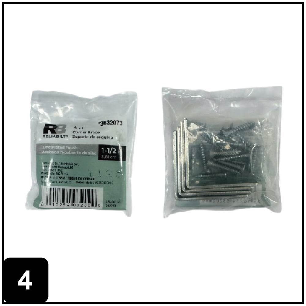slide 4 of 6, RELIABILT 1.5-in x 0.5-in x 1.5-in 1.8 -Gauge Zinc-plated Steel Corner brace 4 -Pack, 1 ct