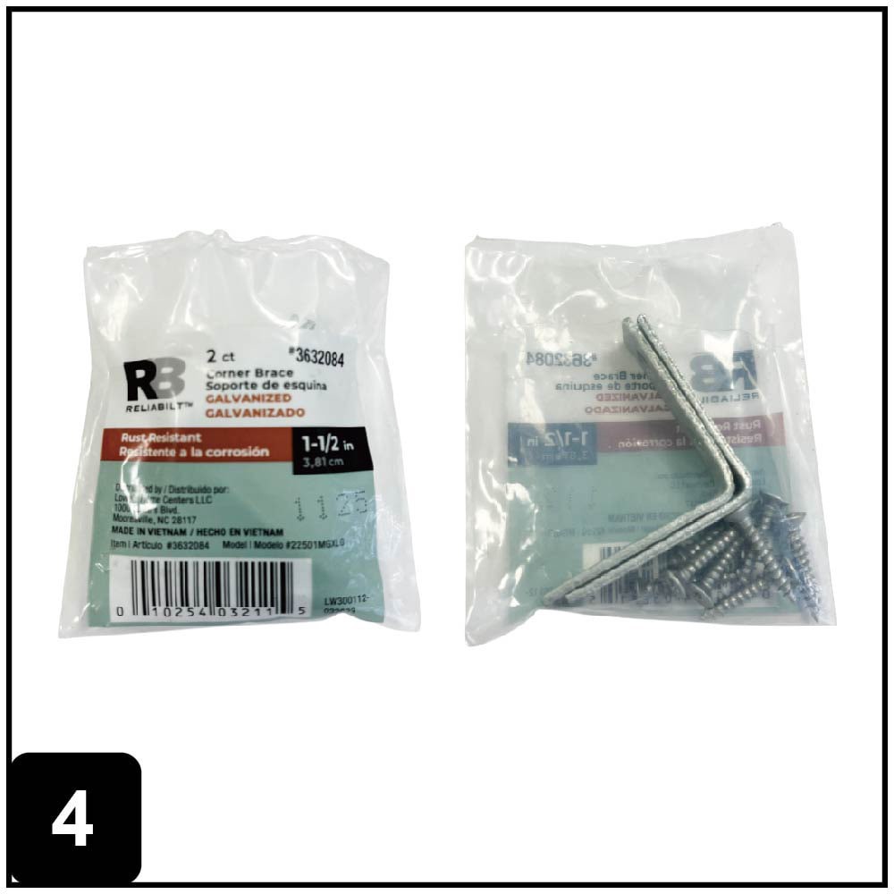slide 4 of 6, RELIABILT 1.5-in x 0.5-in x 1.5-in 1.8 -Gauge Galvanized Steel Corner brace 2 -Pack, 1 ct