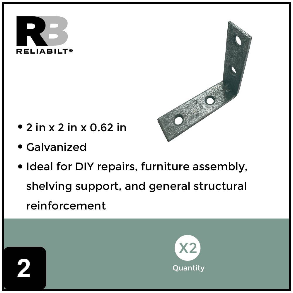 slide 2 of 6, RELIABILT 2-in x 0.625-in x 2-in 1.8 -Gauge Galvanized Steel Corner brace 2 -Pack, 1 ct