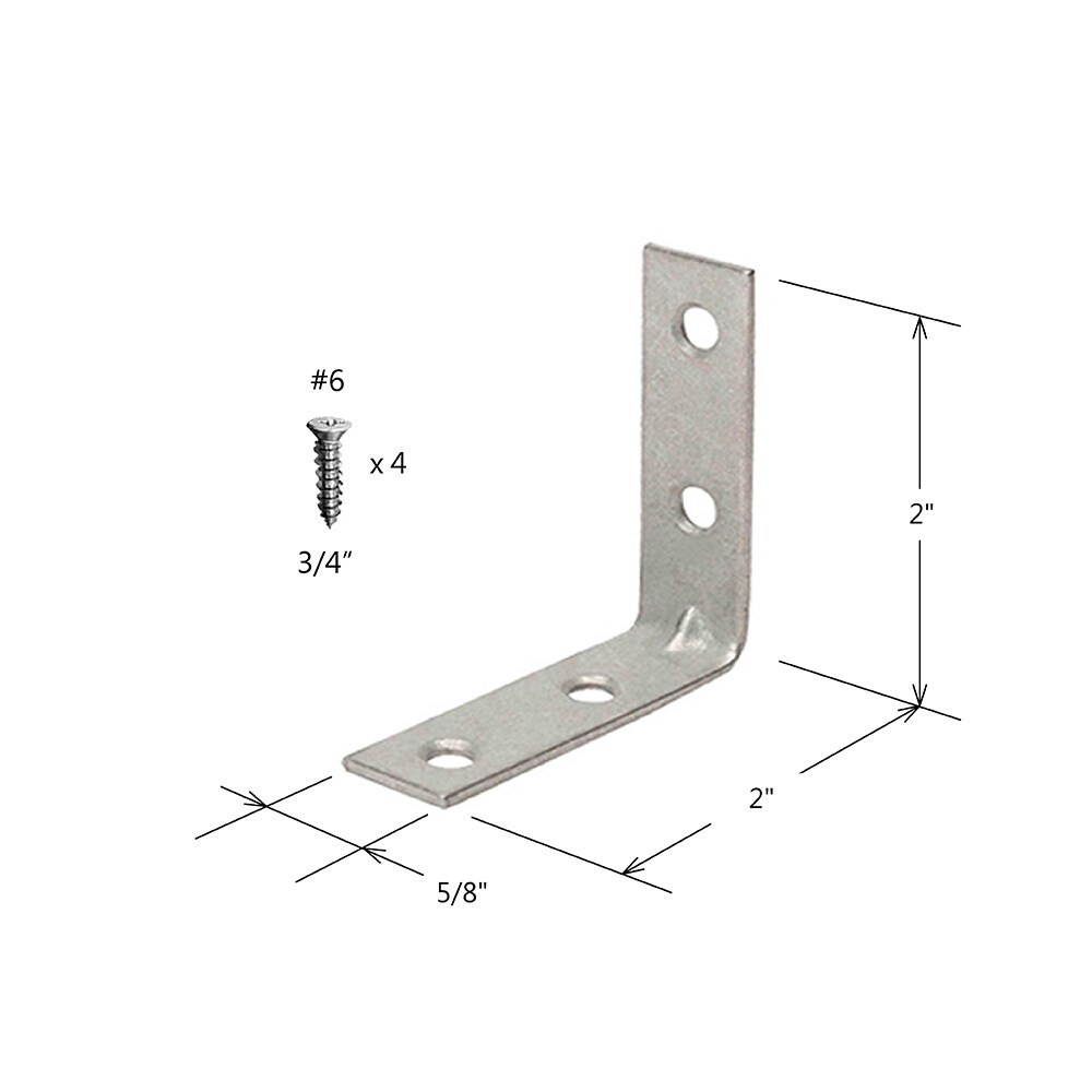 slide 3 of 4, RELIABILT 2-in x 0.625-in x 2-in 1.8 -Gauge Galvanized Steel Corner brace 2 -Pack, 1 ct