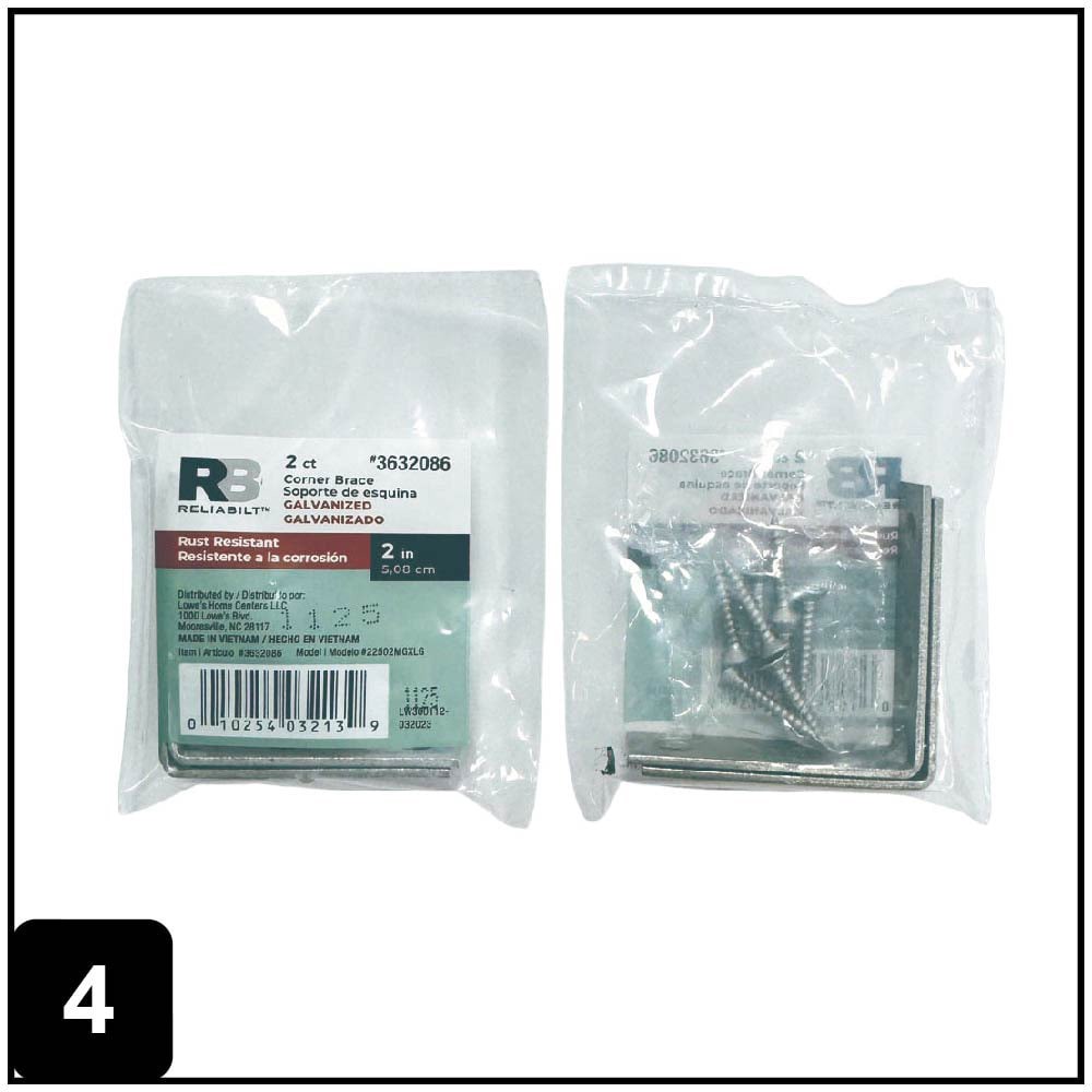 slide 4 of 6, RELIABILT 2-in x 0.625-in x 2-in 1.8 -Gauge Galvanized Steel Corner brace 2 -Pack, 1 ct