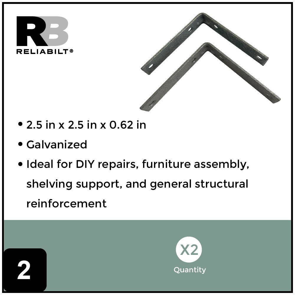 slide 2 of 6, RELIABILT 2.5-in x 0.625-in x 2.5-in 2 -Gauge Galvanized Steel Corner brace 2 -Pack, 1 ct