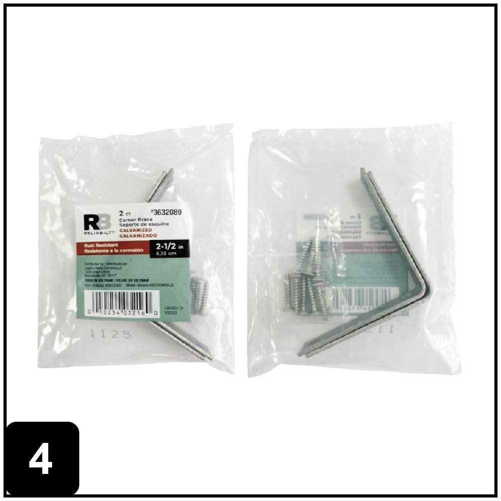 slide 4 of 6, RELIABILT 2.5-in x 0.625-in x 2.5-in 2 -Gauge Galvanized Steel Corner brace 2 -Pack, 1 ct
