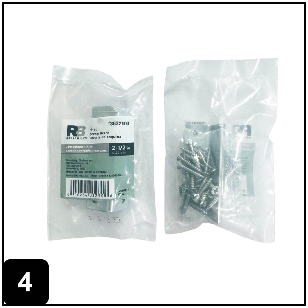 slide 4 of 6, RELIABILT 2.5-in x 0.75-in x 0.75-in 1 -Gauge Zinc-plated Steel Corner brace 4 -Pack, 1 ct