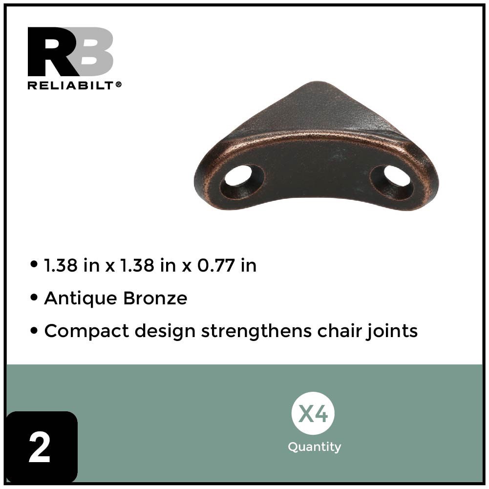 slide 3 of 6, RELIABILT 1.375-in x 0.875-in x 1.375-in 1 -Gauge Bronze Steel Chair brace 4 -Pack, 1 ct