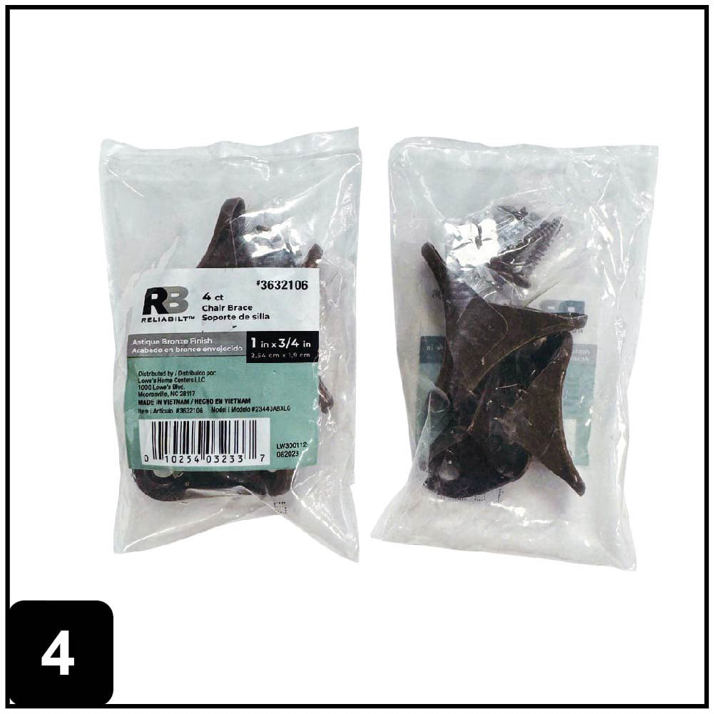 slide 5 of 6, RELIABILT 1.375-in x 0.875-in x 1.375-in 1 -Gauge Bronze Steel Chair brace 4 -Pack, 1 ct