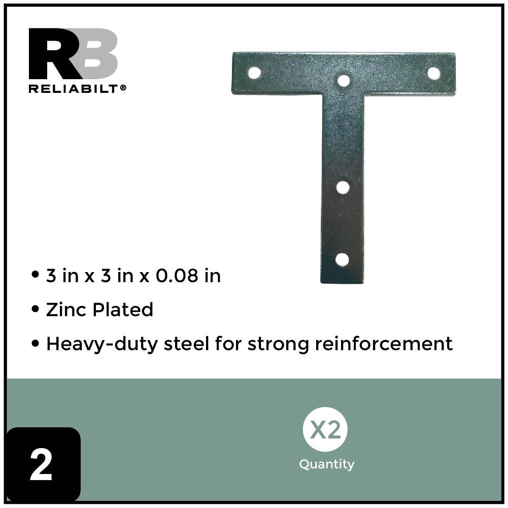 slide 3 of 6, RELIABILT 3-in x 0.625-in x 3-in 2 -Gauge Zinc-plated Steel T-Plate 2 -Pack, 1 ct