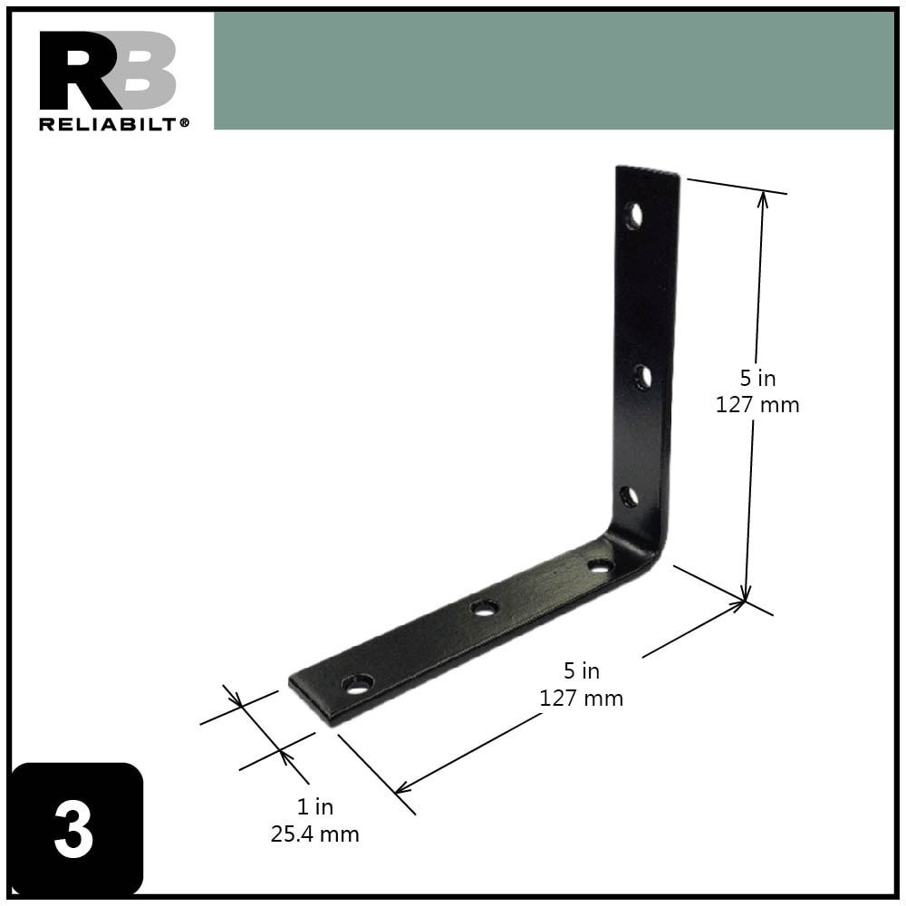 slide 3 of 6, RELIABILT 5-in x 1-in x 5-in 4.2 -Gauge Black Steel Corner brace, 1 ct