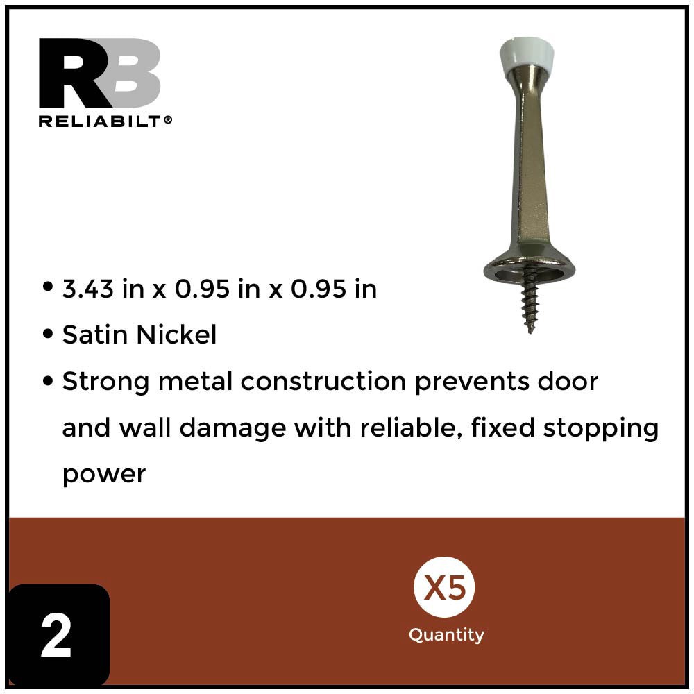 slide 2 of 6, RELIABILT 3-7/10-in Satin nickel Rigid Door Stop 5 -Pack, 1 ct
