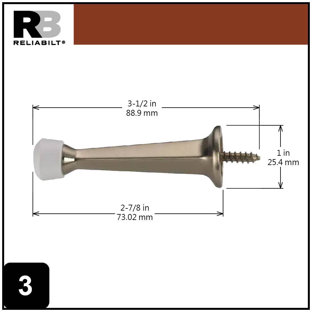 slide 3 of 6, RELIABILT 3-7/10-in Satin nickel Rigid Door Stop 5 -Pack, 1 ct