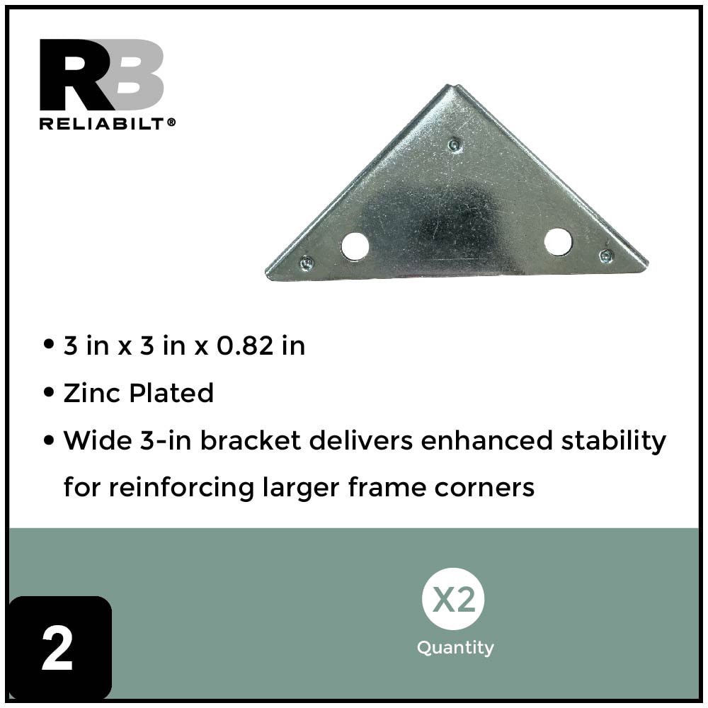 slide 2 of 6, RELIABILT 3-in x 3-in x 0.82-in 2 -Gauge Zinc-plated Steel Corner brace 2 -Pack, 1 ct