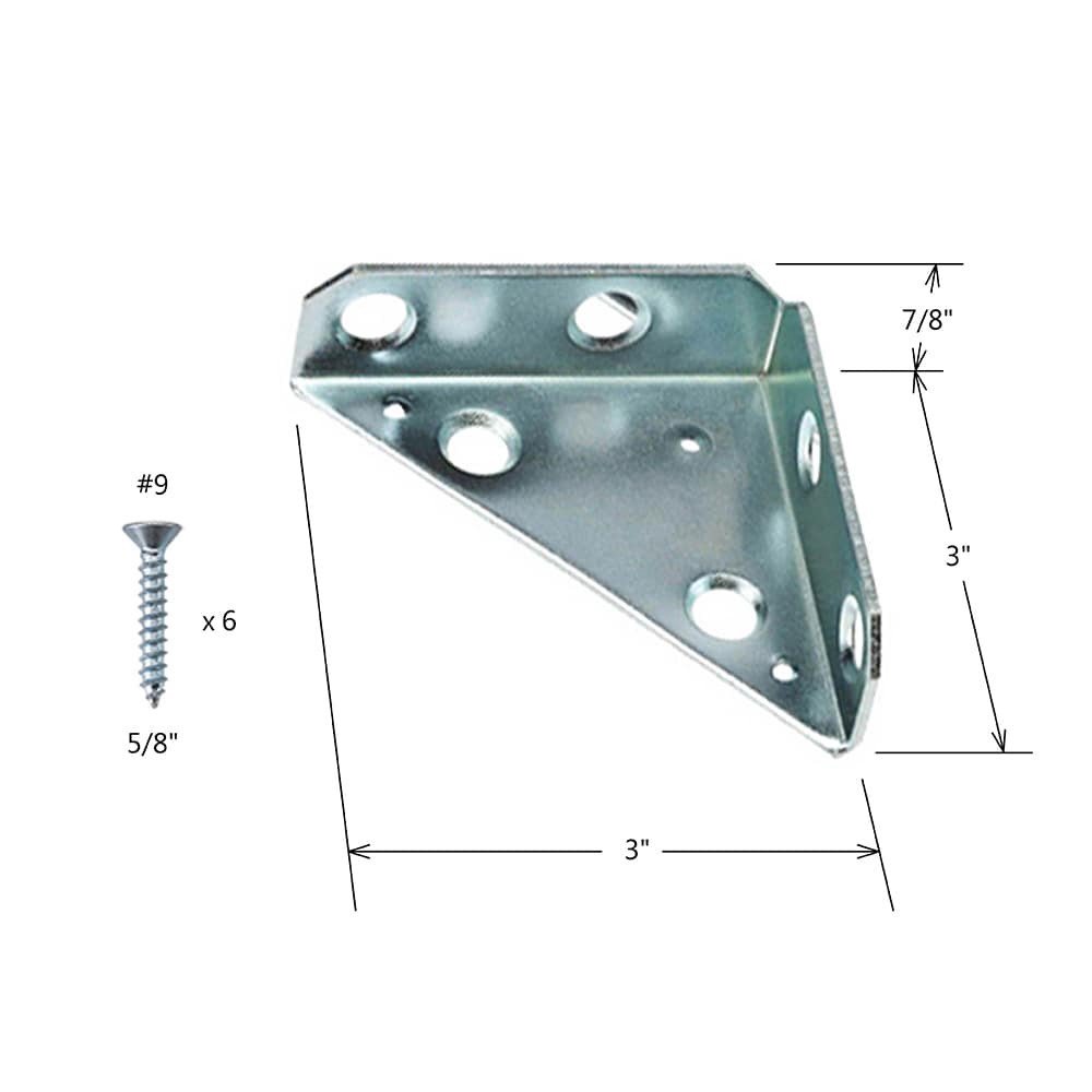 slide 3 of 4, RELIABILT 3-in x 3-in x 0.82-in 2 -Gauge Zinc-plated Steel Corner brace 2 -Pack, 1 ct