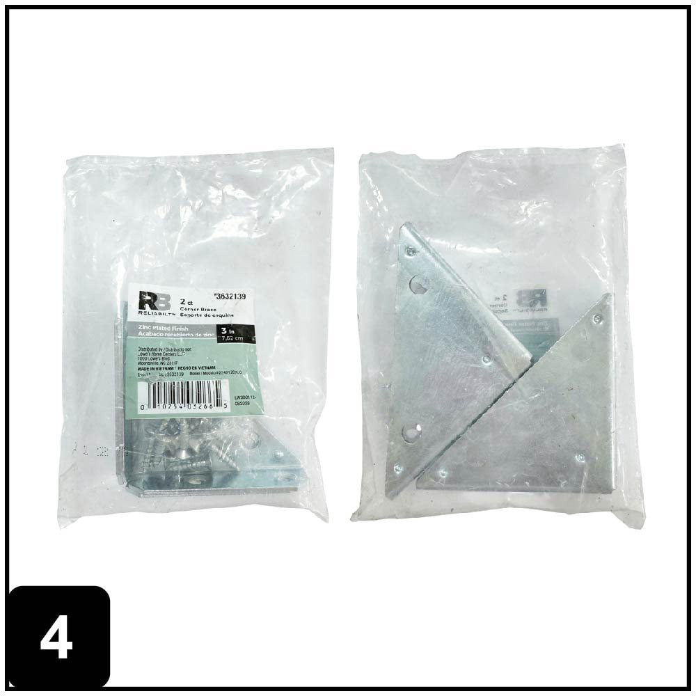 slide 4 of 6, RELIABILT 3-in x 3-in x 0.82-in 2 -Gauge Zinc-plated Steel Corner brace 2 -Pack, 1 ct