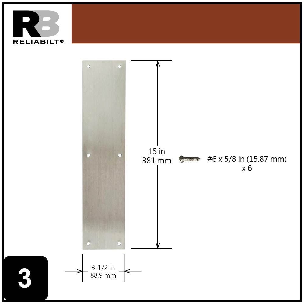 slide 3 of 6, RELIABILT 3-1/2-in W x 15-in H Stainless steel Push plate, 1 ct