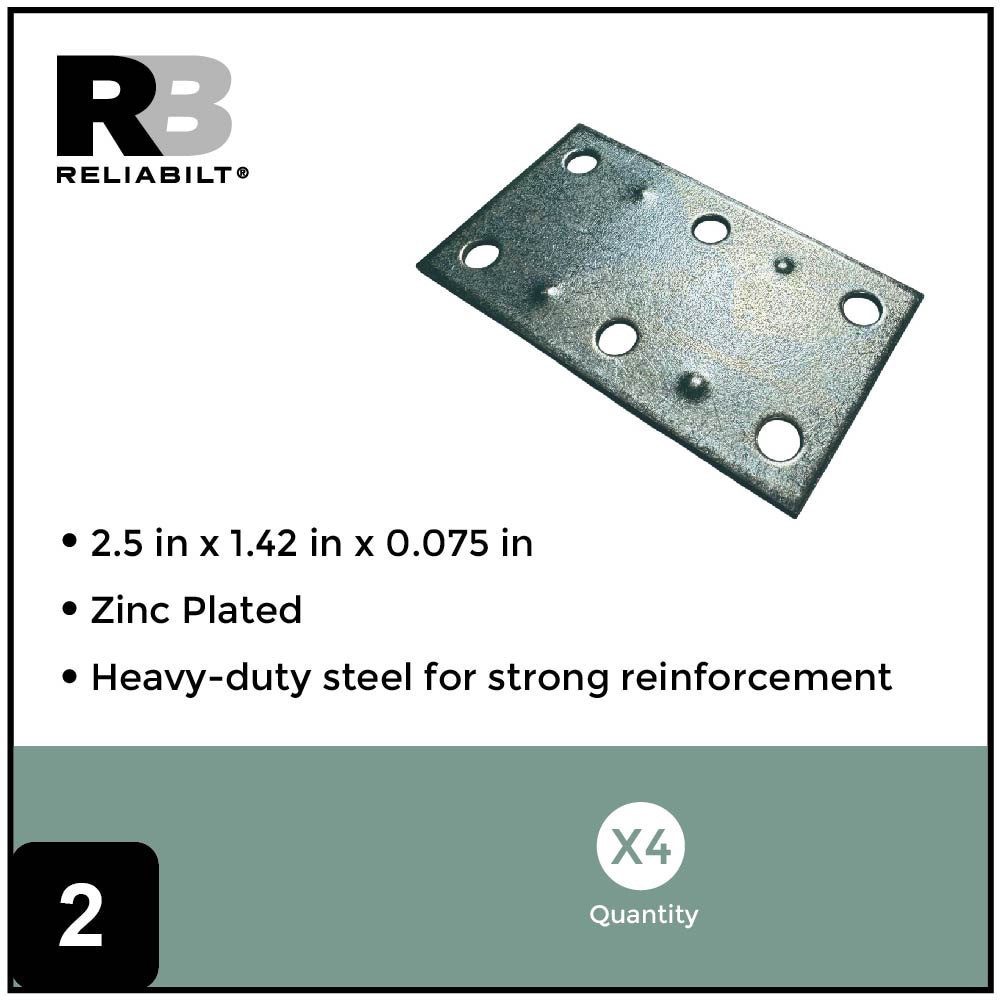 slide 3 of 6, RELIABILT 2.5-in x 1.42-in x 0.07-in 1.5 -Gauge Zinc-plated Steel Mending brace 4 -Pack, 1 ct