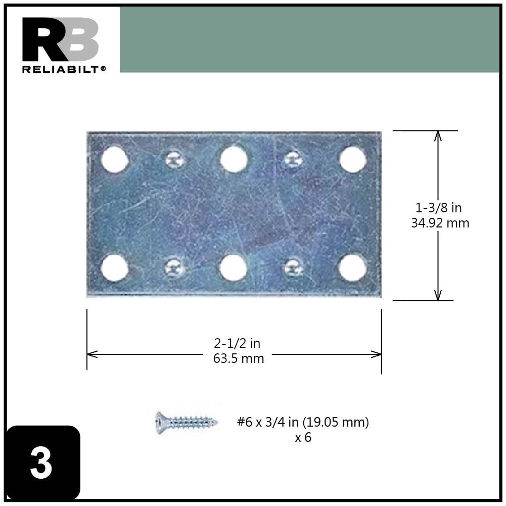 slide 4 of 6, RELIABILT 2.5-in x 1.42-in x 0.07-in 1.5 -Gauge Zinc-plated Steel Mending brace 4 -Pack, 1 ct