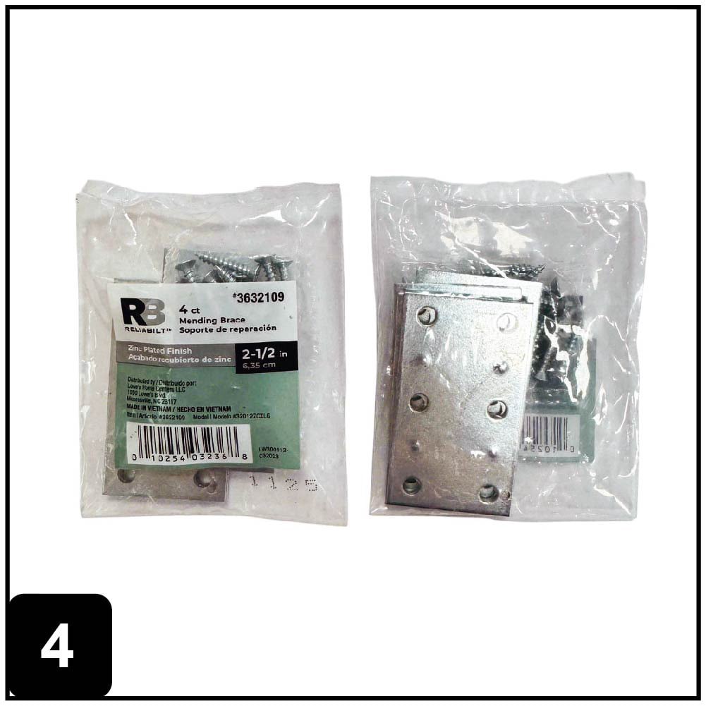 slide 5 of 6, RELIABILT 2.5-in x 1.42-in x 0.07-in 1.5 -Gauge Zinc-plated Steel Mending brace 4 -Pack, 1 ct