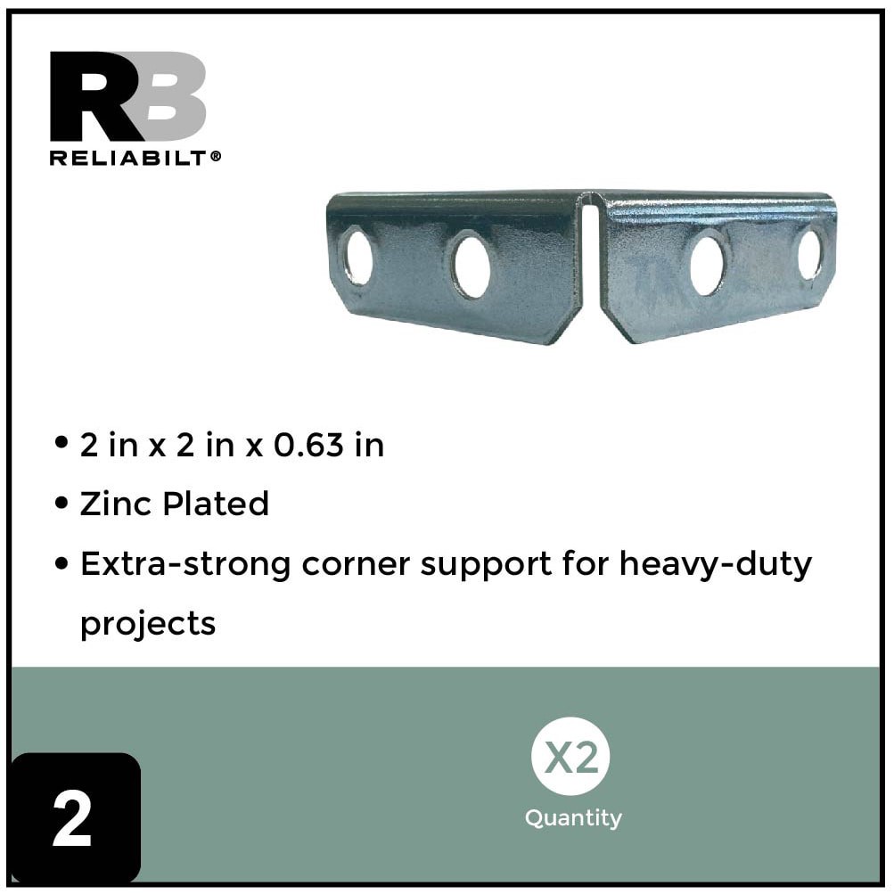 slide 2 of 6, RELIABILT 2-in x 2-in x 0.61-in 1.5 -Gauge Zinc-plated Steel Corner brace 2 -Pack, 1 ct