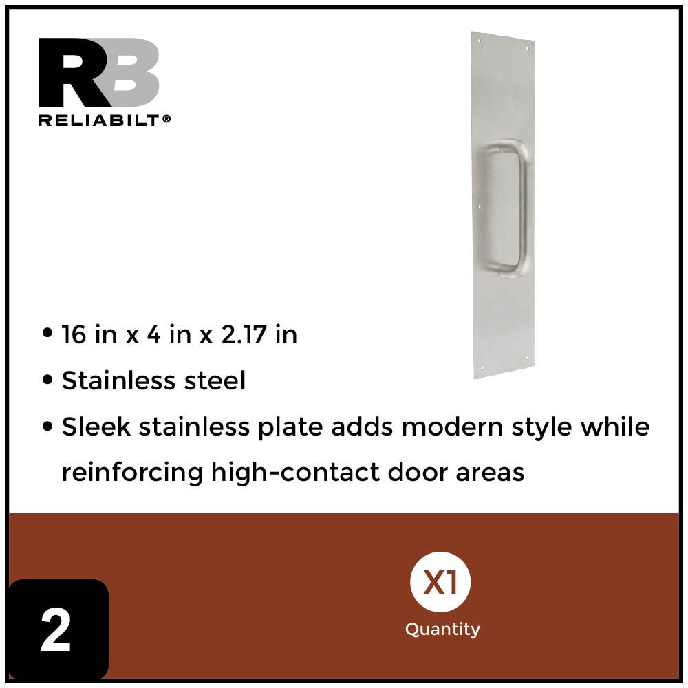 slide 2 of 6, RELIABILT 4-in W x 16-in H Stainless steel Pull plate, 1 ct