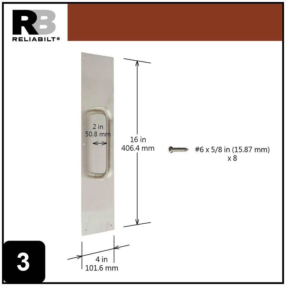 slide 3 of 6, RELIABILT 4-in W x 16-in H Stainless steel Pull plate, 1 ct