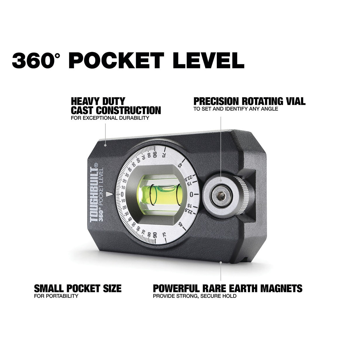 slide 2 of 6, TOUGHBUILT Aluminum 3.27-in 1 Vial Magnetic Pocket level, 1 ct