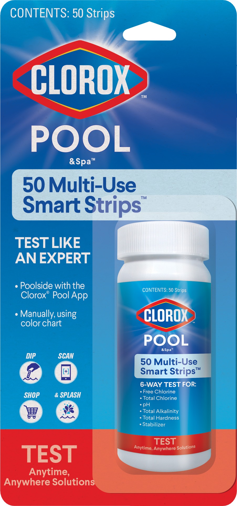 slide 1 of 6, Clorox Pool&Spa 50 -Pack Pool Test Strips, 1 ct